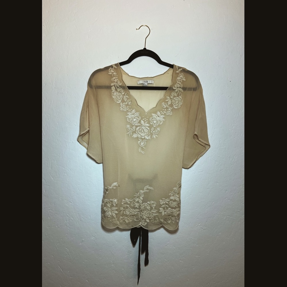 Forever 21 • Beige Sheer Tunic Blouse